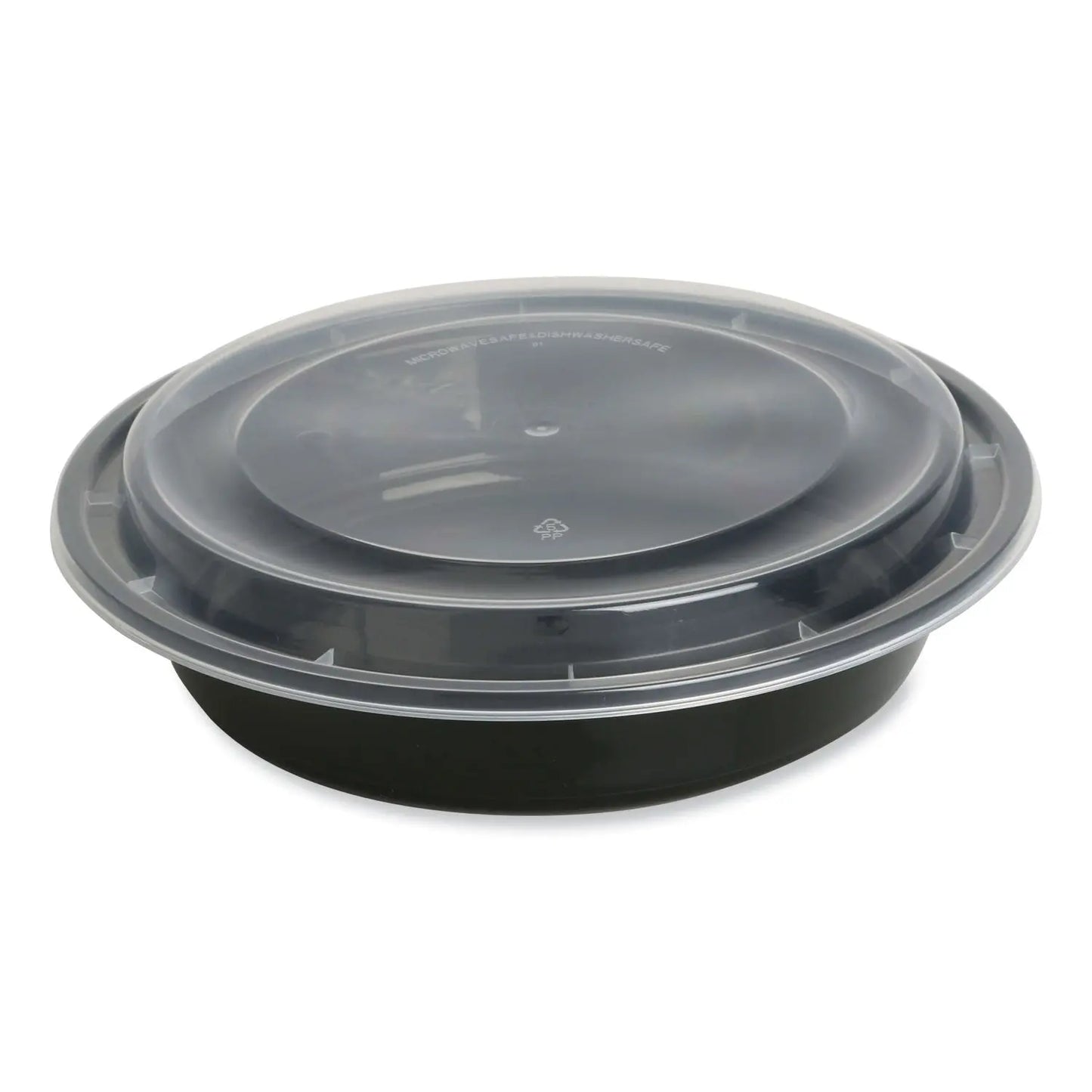 150ct – 48oz  Black Food Containers with Lids | Round Plastic, Leak-Resistant, Microwave & Freezer Safe