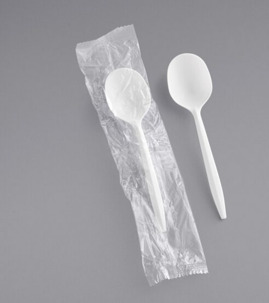 1000ct – Individually Wrapped White Soup Spoons | Medium-Weight, Sanitary Disposable Cutlery for Takeout & Catering