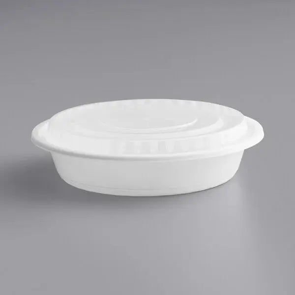 150ct – 48oz White Food Containers with Lids | Round Plastic, Leak-Resistant, Microwave &amp; Freezer Safe