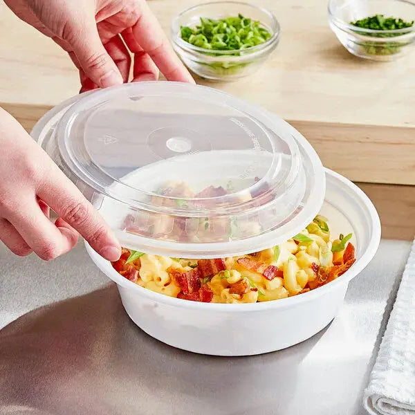 150ct – 32oz White Round Plastic Food Containers with Lids | Microwave &amp; Freezer Safe, Leak-Resistant, BPA-Free