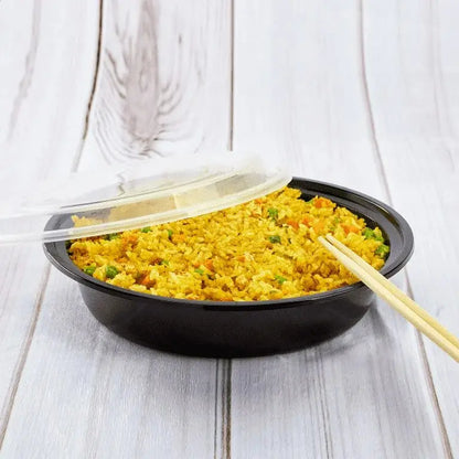 150ct – 48oz  Black Food Containers with Lids | Round Plastic, Leak-Resistant, Microwave &amp; Freezer Safe