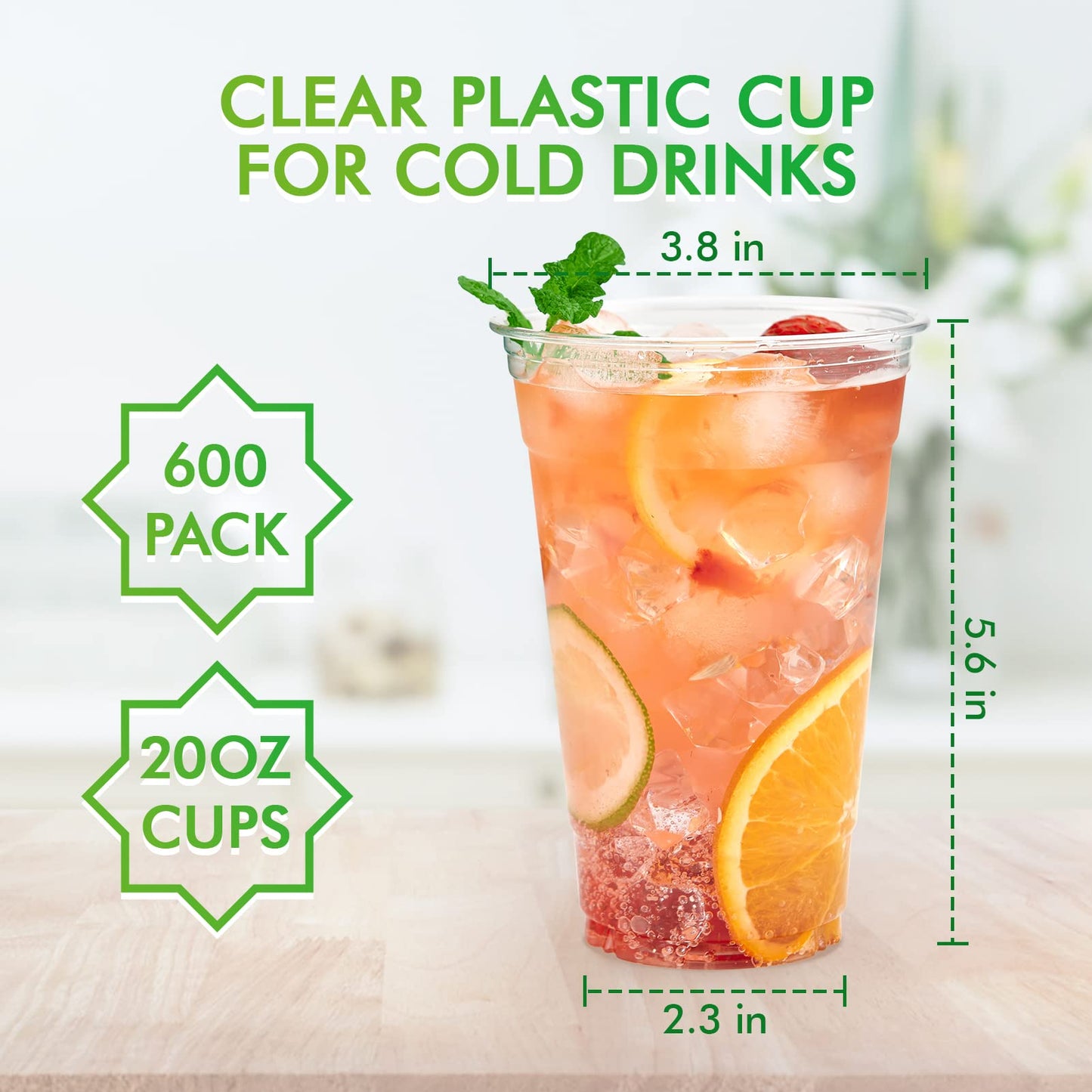600ct – 20oz Clear Plastic Cups | PET Cold Drink Cups, Crack-Resistant, Disposable Beverage Cups