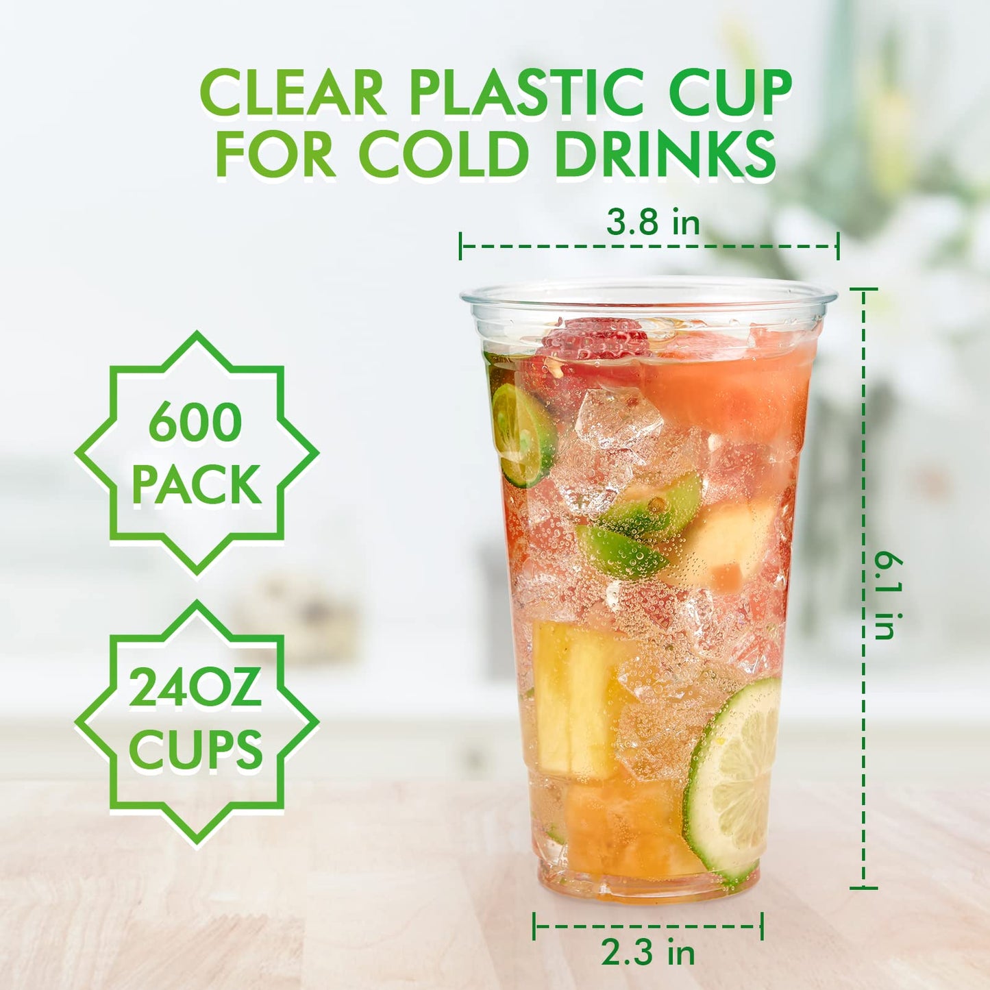 600ct – 24oz Clear Plastic Cups | PET Cold Drink Cups, Crack-Resistant, Disposable Beverage Cups