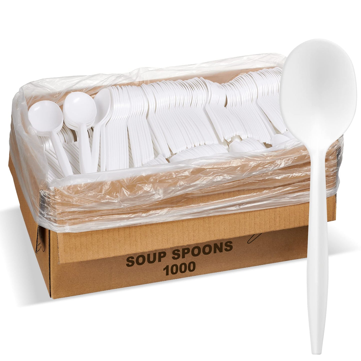 1000ct – 6" White Plastic Soup Spoons | Medium-Weight, Disposable Cutlery for Soups, Stews &amp; Takeout