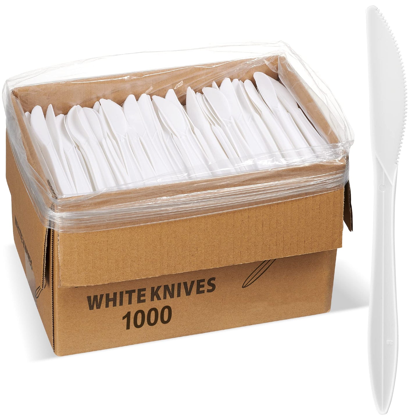 1000ct – 6" White Plastic Knives | Medium-Weight, Disposable Cutlery for Takeout, Catering &amp; Events