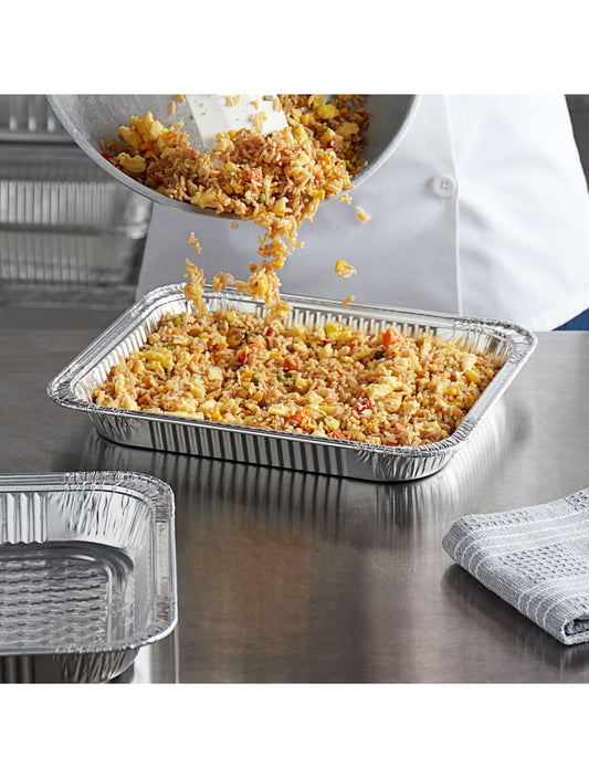 100ct Half Size Shallow Disposable Aluminum Steam Pans – Heavy Duty Foil Trays