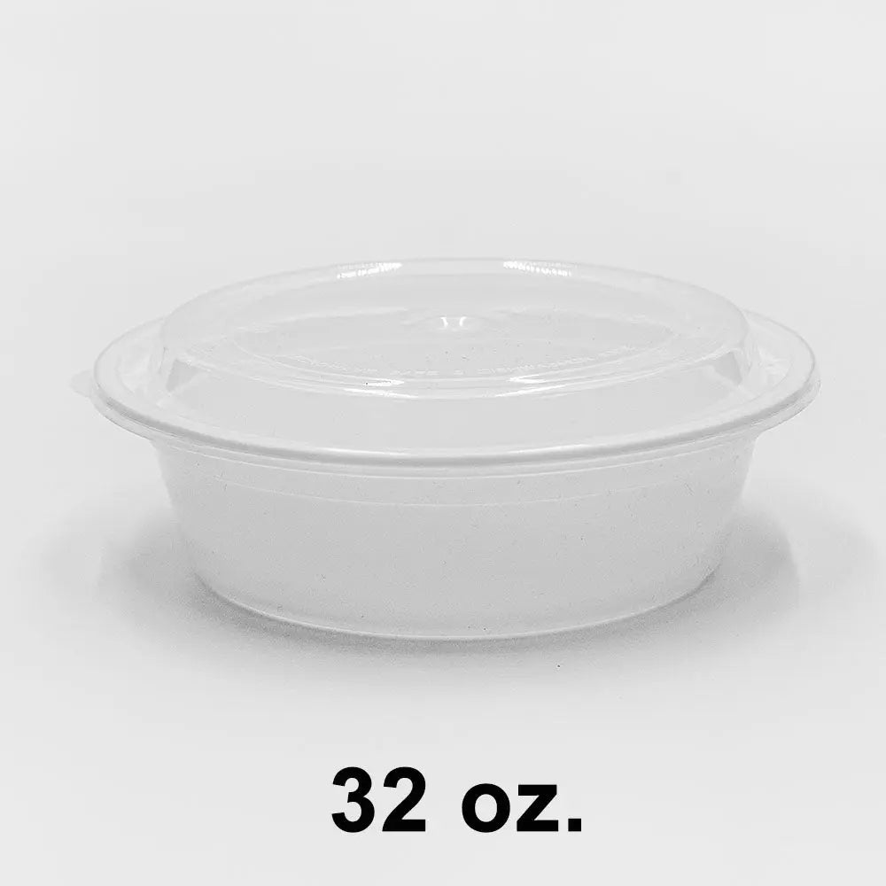 150ct – 32oz White Round Plastic Food Containers with Lids | Microwave &amp; Freezer Safe, Leak-Resistant, BPA-Free
