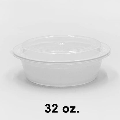 150ct – 32oz White Round Plastic Food Containers with Lids | Microwave &amp; Freezer Safe, Leak-Resistant, BPA-Free